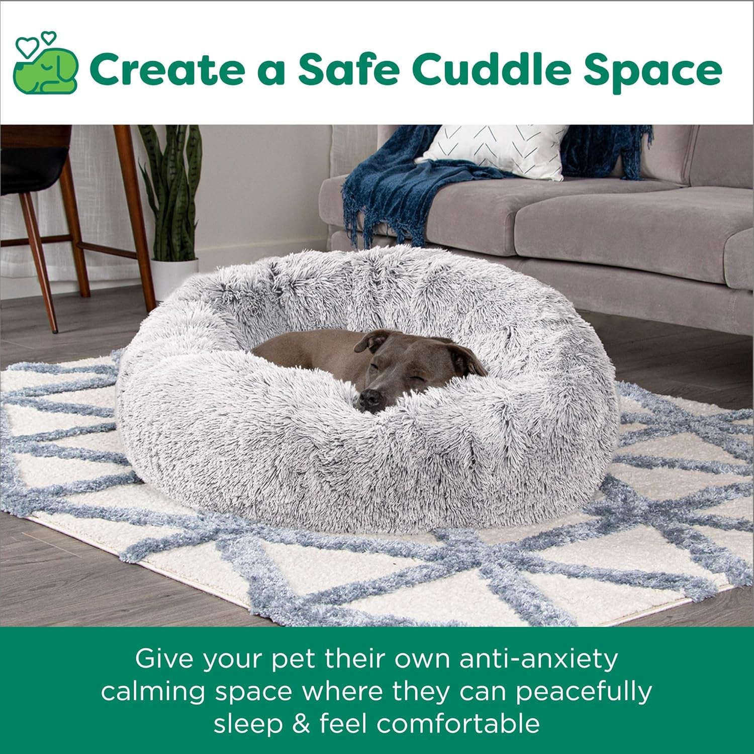 23" Calming Donut Dog Bed for Small Dogs & Cats, round Plush Donut Design with Soft Filling for Snuggling Comfort, Removable Washable Cover, Small, Shaggy Faux Fur, Mist Gray
