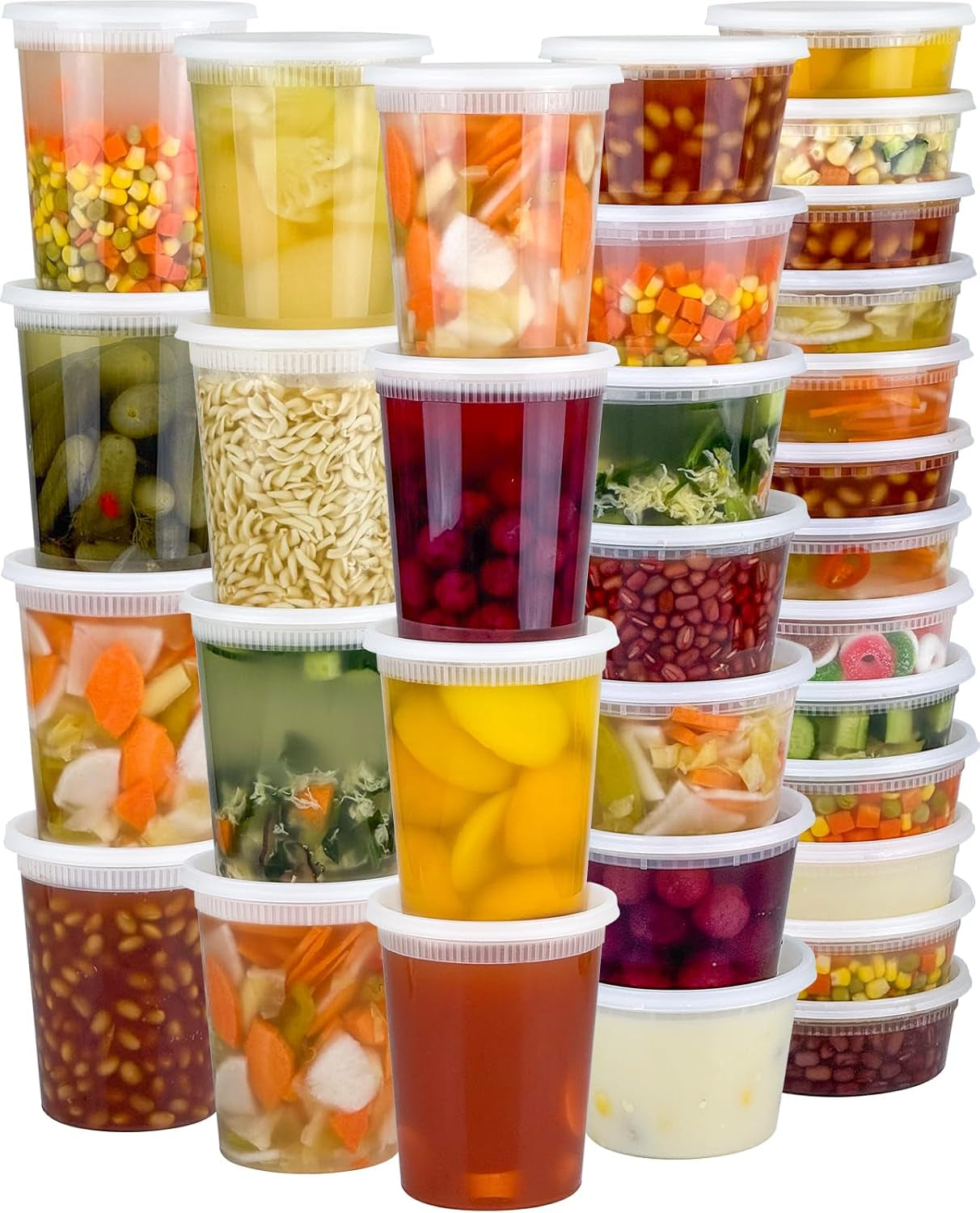 60 Sets (120-Piece) Deli Containers with Lids, 32/16/8 Oz X 20 Set Each, Leak-Proof & BPA Free Airtight Takeout Plastic Food Storage Containers for Soup, Freezer/Microwave/Dishwasher Safe