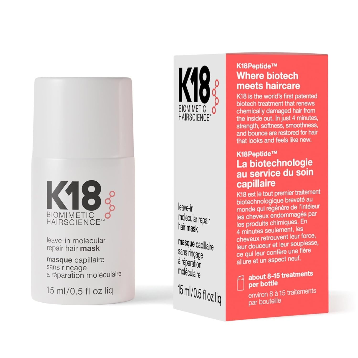 Leave-In Molecular Repair Hair Mask, Patented, Lasting Repair for Dry, Frizzy, Damaged Hair, Reverse Damage in 4 Minutes from Bleach, Color, Chemical Services + Heat