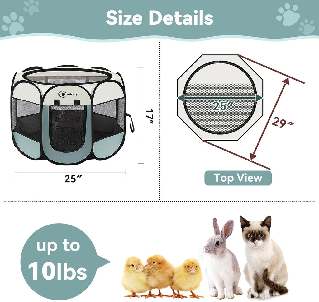Dog Cat Playpen, Puppy Pet Playpen Indoor for Small Dog Crate Tent Cage Outdoor, Portable Pop up Dogs Enclosure Kennel with Carrying Case for Dogs/Cats/Rabbits(Grey, Small