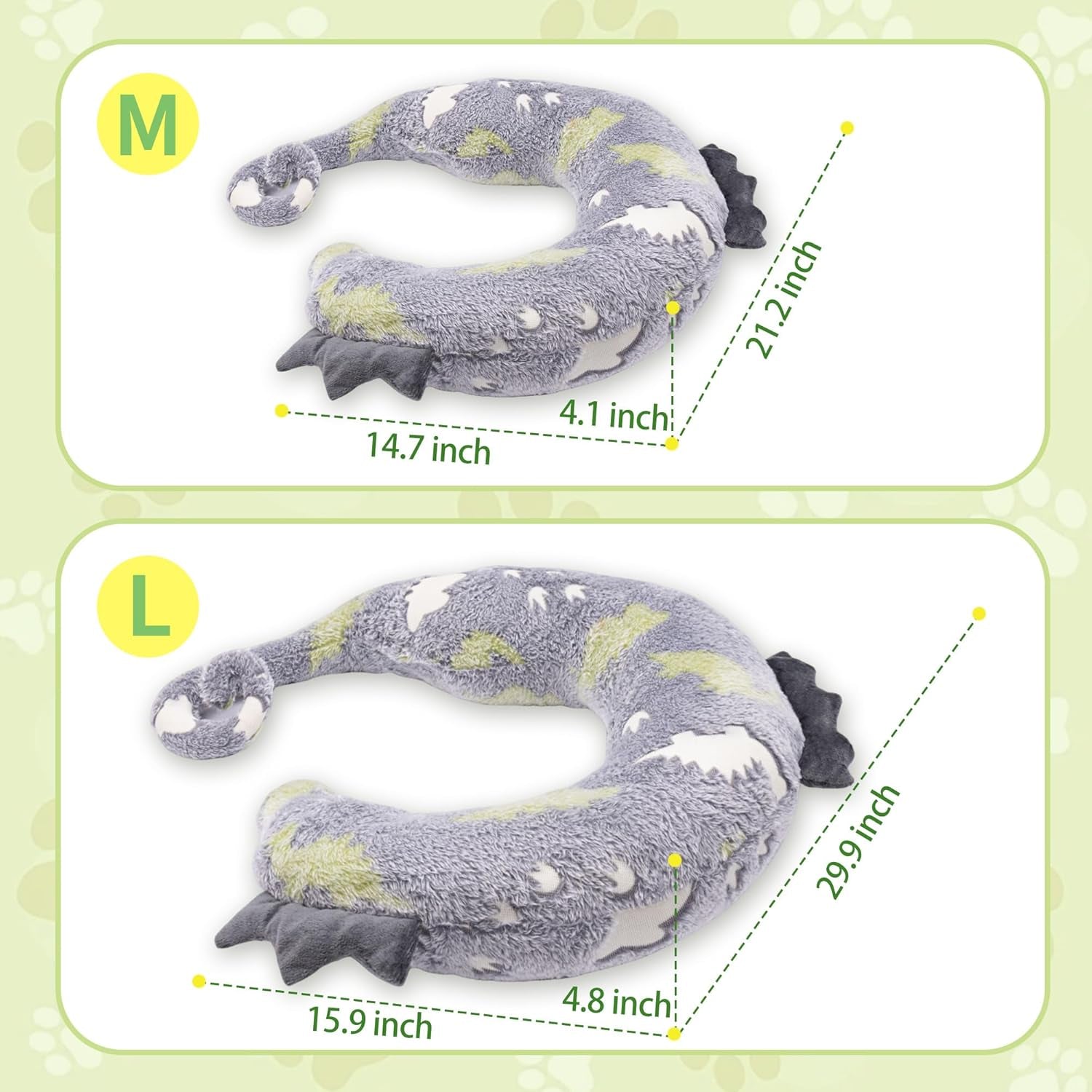 Dog Calming Pillow - Cute Soft Animal Pillow for Dogs, Cats, Kids, Adults, Washable Cozy Relaxing Pet Bed Pillow, Glow in the Dark Dog Neck Pillow (Grey, Large)