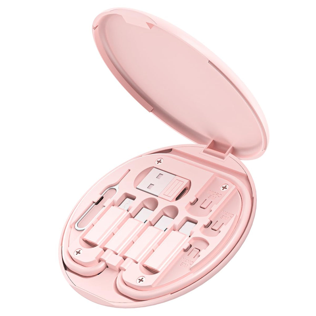 Multi USB Charging Adapter Cable Kit, USB C to Ios Device Adapter Box, Conversion Set a & Type C to Male Micro /Type C/Ios Device, Data Transfer, Card Storage, Tray Eject Pin, Phone Holder (Pink)