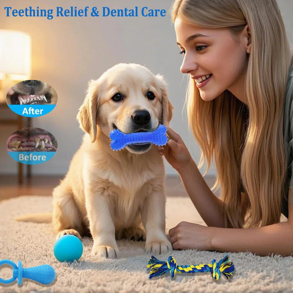 20 Pack Puppy Chew Toys - Blue Dog Teething Toys for Puppies, Puppy Teething Rings and Ropes, Rubber Toy Bundle for Small Dogs, Cute Interactive Dog Balls for Small Breed