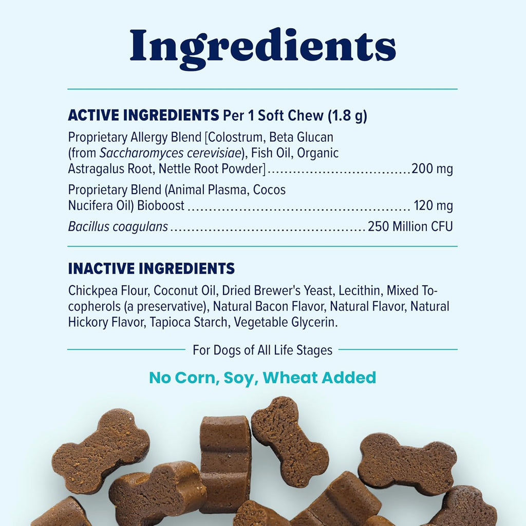 Dog Allergy Relief Chews - Dog Itching Skin Relief & Seasonal Allergies Support - Alaskan Salmon Oil for Dogs Skin, Coat & Immune Support - Bacon Flavor Soft Allergy Chews for Dogs -120Ct
