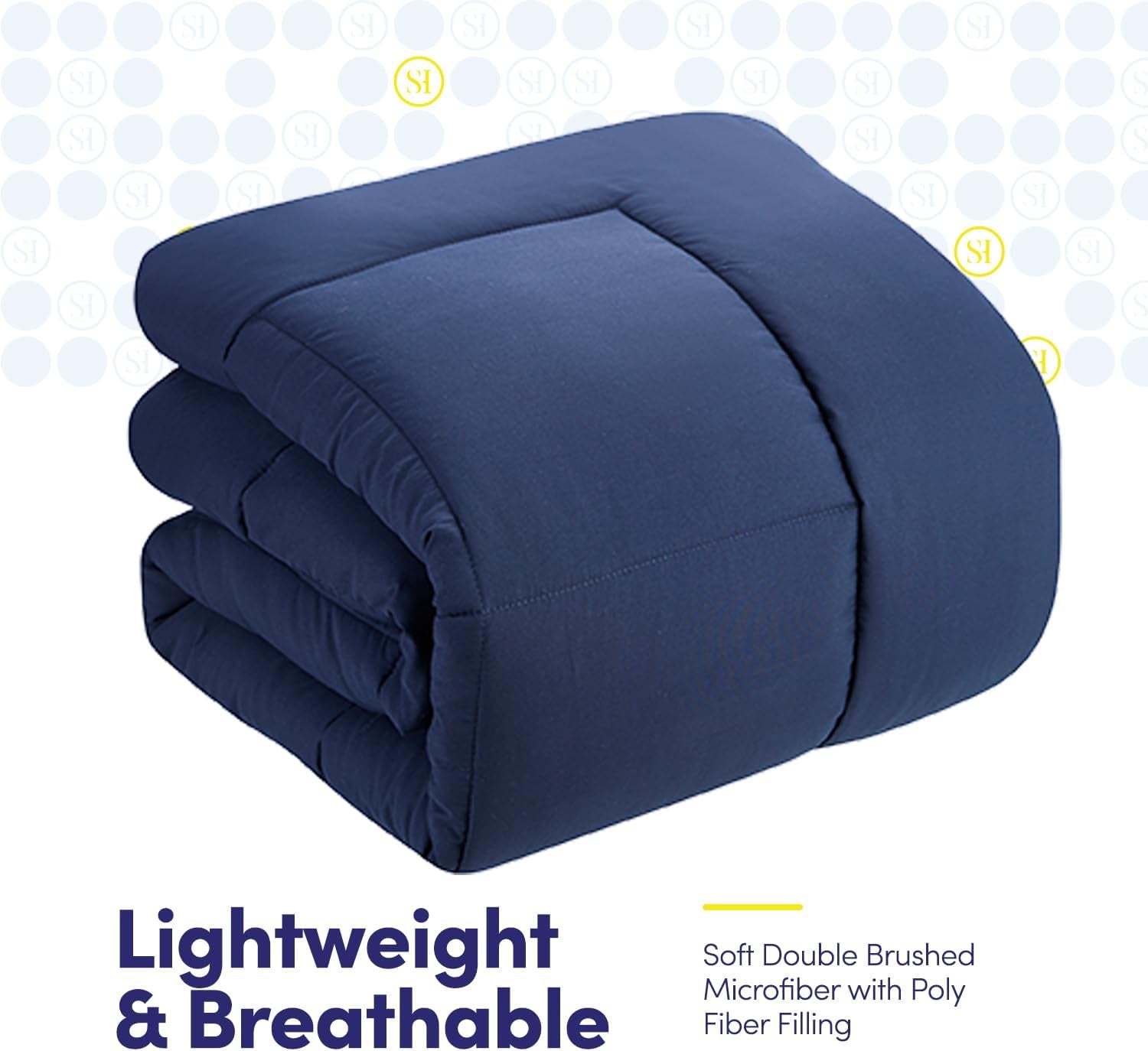 5 Piece Comforter Set Bag Solid Color All Season Soft down Alternative Blanket & Luxurious Microfiber Bed Sheets, Navy, Twin