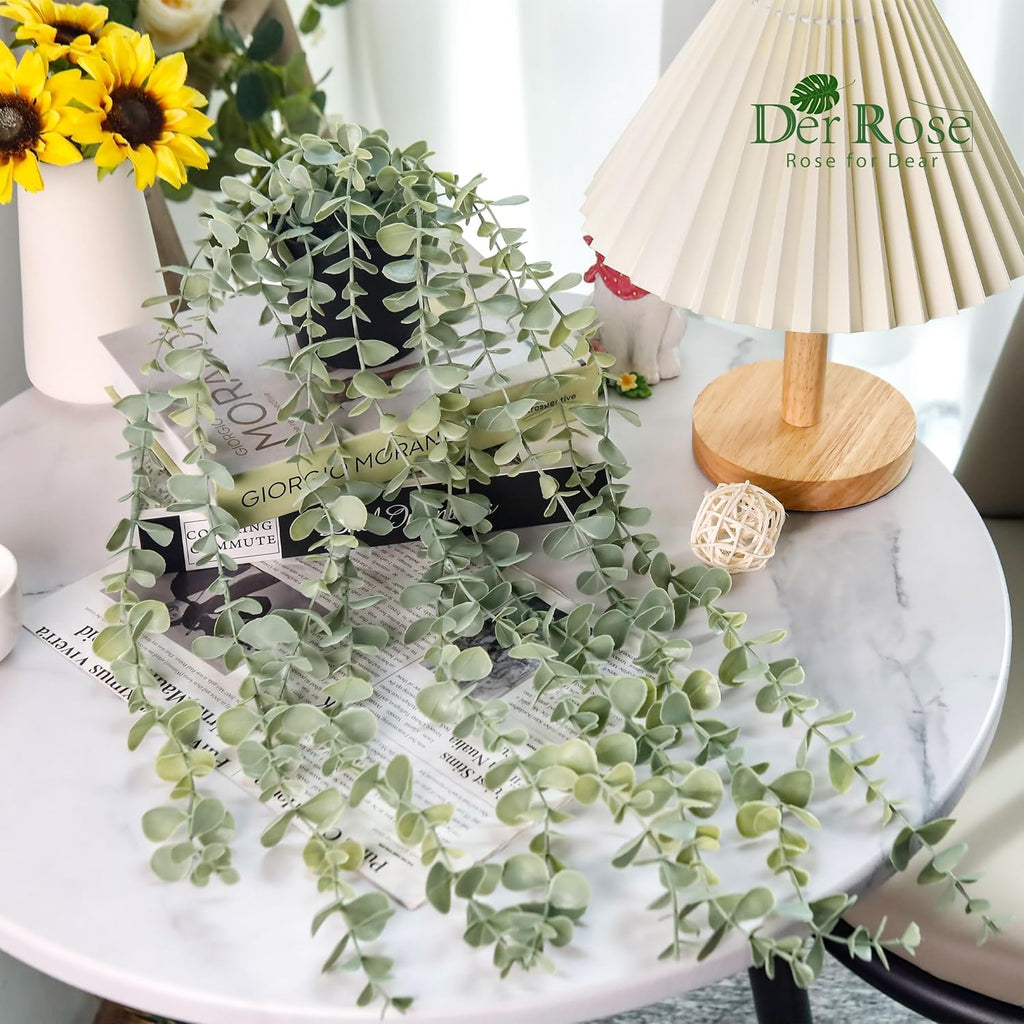 1Pcs Fake Plants Hanging Artificial Potted Faux Eucalyptus Plants for Modern Boho Farmhouse Bathroom Office Desk Wall Art Shelf Living Room Aesthetic Decor Indoor