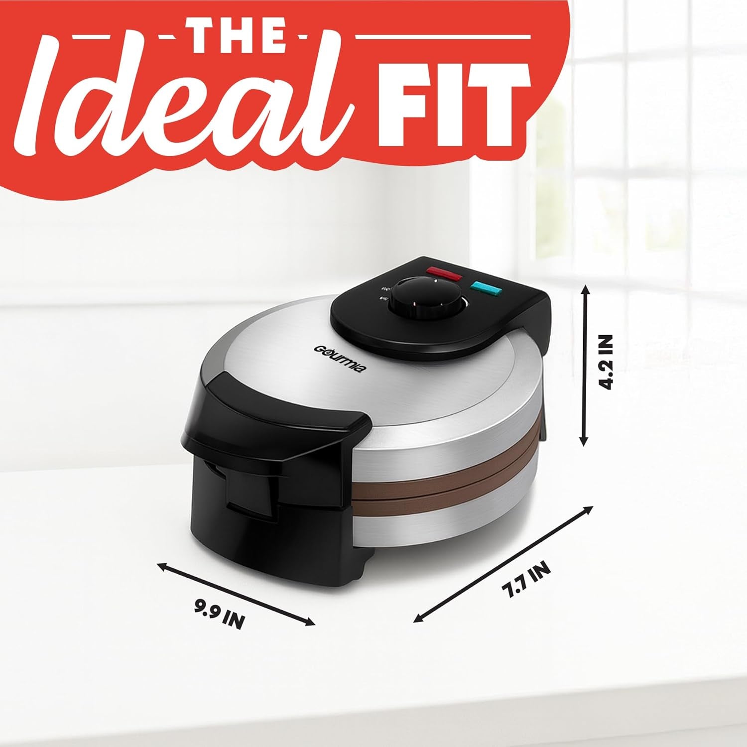 Belgian Waffle Maker – Compact Design with Upright Storage, Adjustable Browning, and Easy-Clean Nonstick Ceramic Plates, Stainless Steel