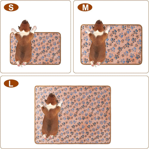 1 Pack 3 Blankets Super Soft Fluffy Premium Fleece Pet Blanket Flannel Paw Printed Throw for Dog Puppy Cat (Small 23X16'', Brown, Pink, White)