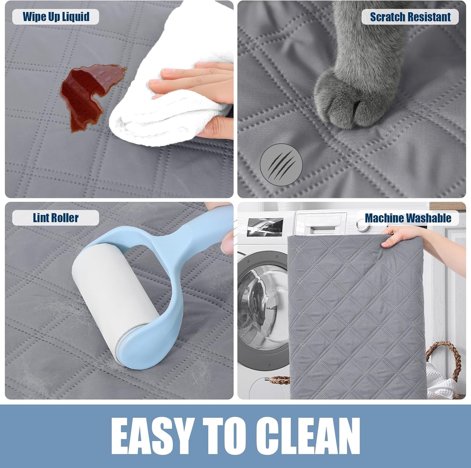 Waterproof Couch Covers for Dogs Washable, Reversible Pet Couch Covers for 3 Cushion Sofa Pet Friendly, Soft Sofa Furniture Protector for Dogs Cat Kids, Checkered (30"X70", Grey/Dark Grey)
