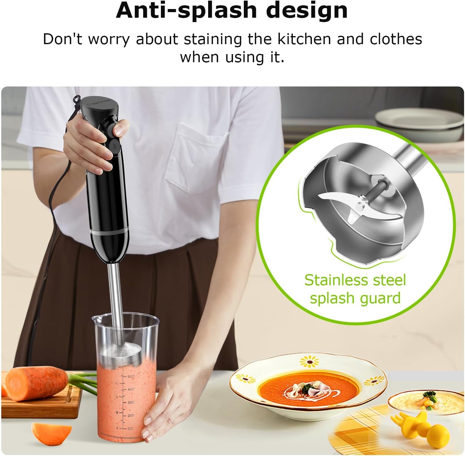 Hand Blender, Immersion Blender with 2 Mixing Speed, Electric Handheld Mixer Portable Stick Mixer with Stainless Steel Blades for Soup, Smoothie, Puree, Baby Food