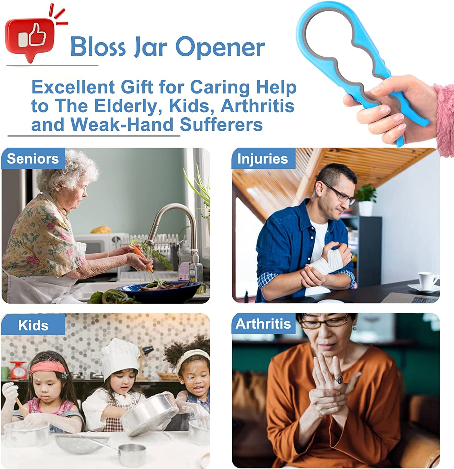 Anti-Skid Jar Opener Jar Lid Remover Rubber Can Opener Kitchen Grippers to Remove Stubborn Lids, Caps and Bottles Great Kitchen Gadgets for Small Hands or Seniors,Blue