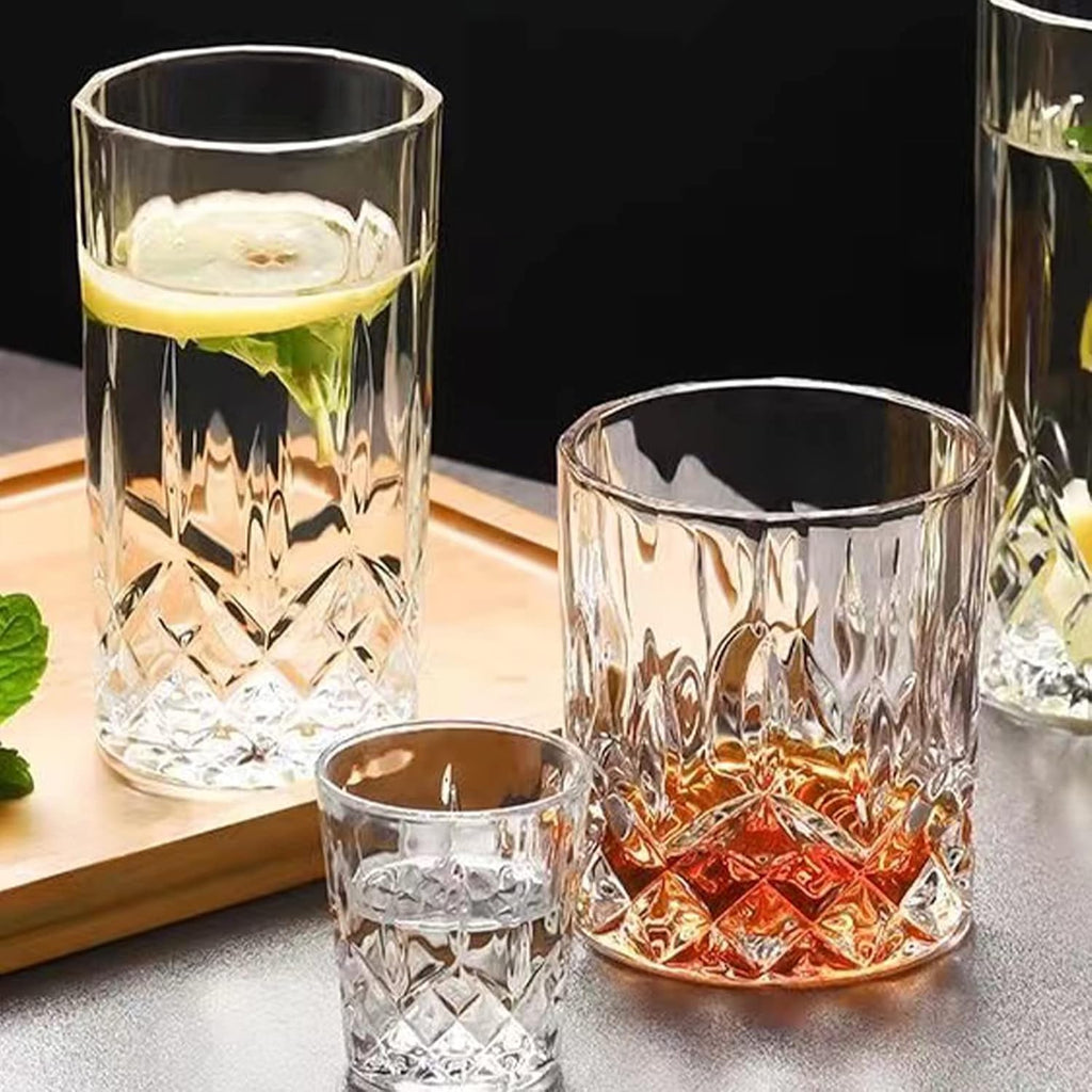 Drinking Glasses, 8 Piece Crystal Glass Cups, Mixed Glassware Set, 4 Pcs Crystal Old Fashioned 11Oz Highballs and 4 Pcs 11Oz Whiskey Glasses, Great for Cocktail, Whisky and Other Beverages