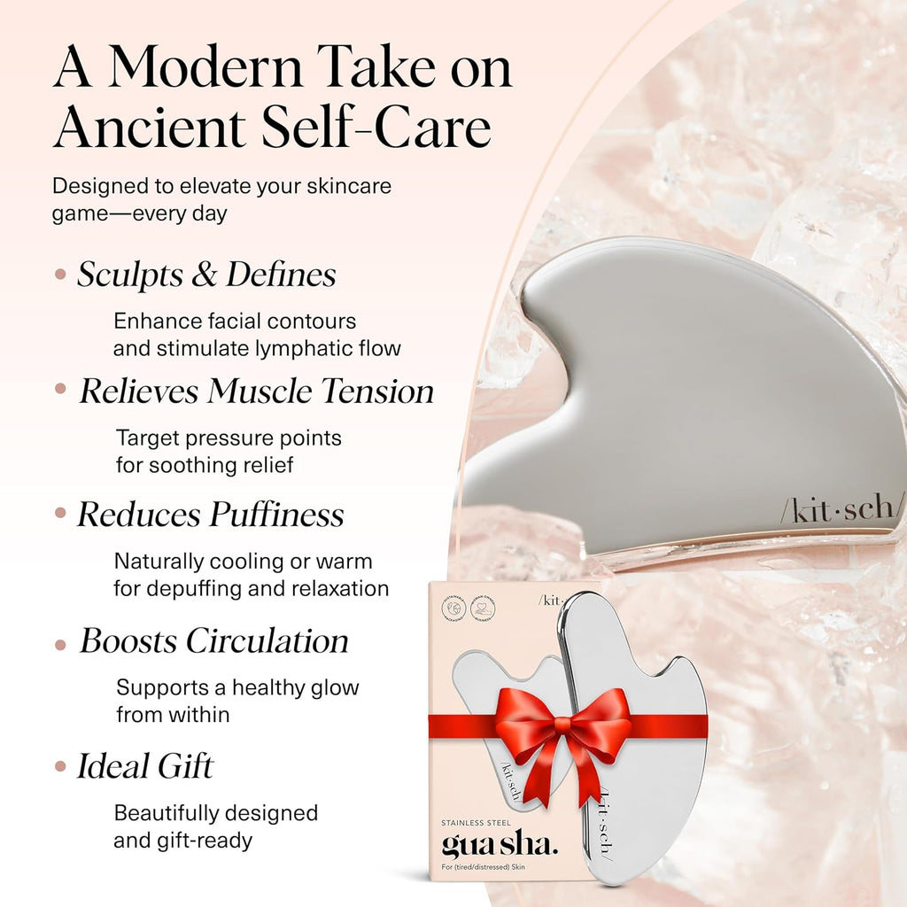 Stainless Steel Gua Sha Facial Tools - Guasha Tool for Face, Face Sculpting Tool, Neck Massager, Double Chin Reducer Gua Sha Tools, Lymphatic Drainage Massager, Facial Skin Care - Silver