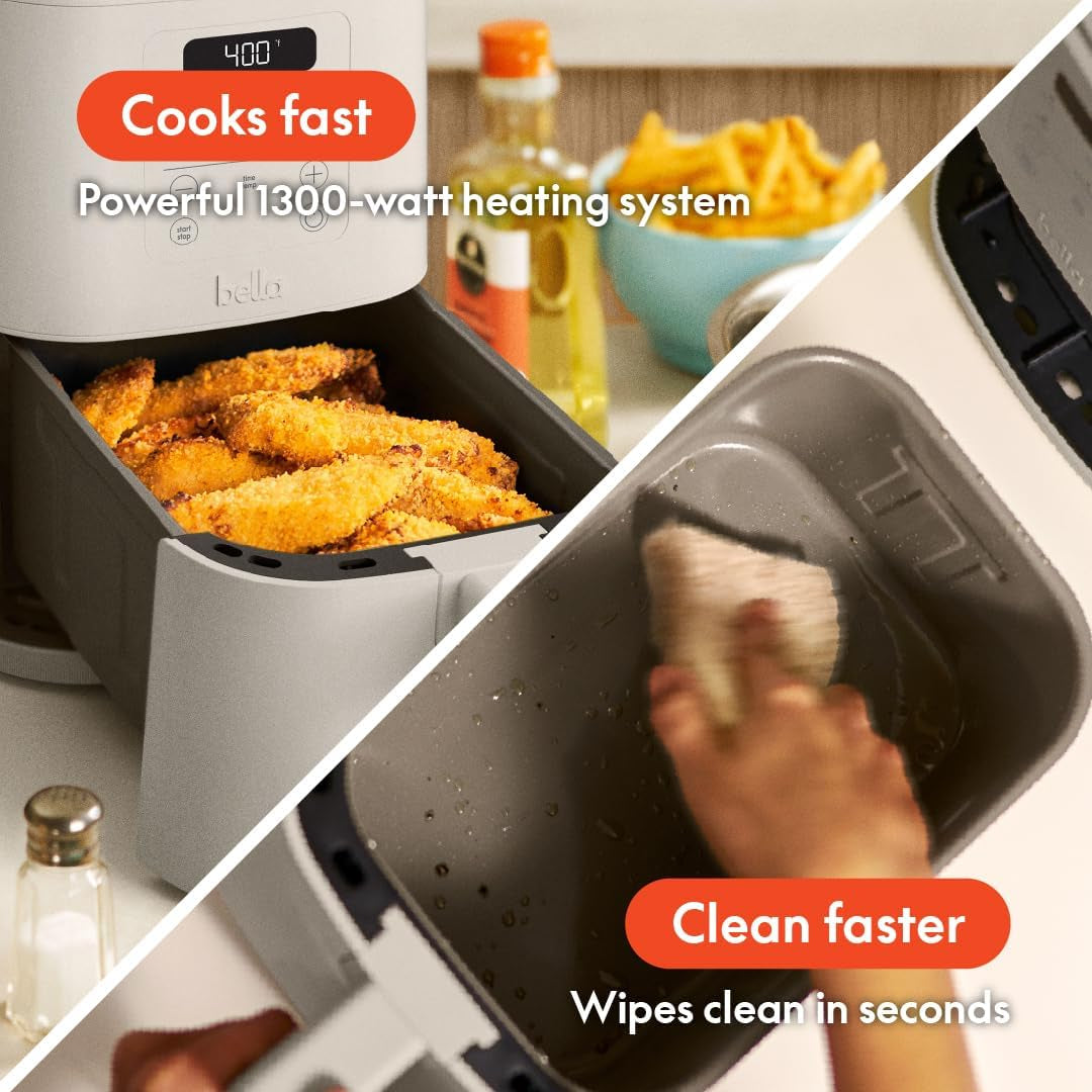 4Qt Slim Air Fryer, Fits-Anywhere™ Kitchenware, Evergood™ Ceramic Nonstick Coating, Adjustable Temperature, 6 Preset Cooking Options, 60 Min Auto Shutoff W Audible Tone, 3.3Lb Capacity, Oatmilk