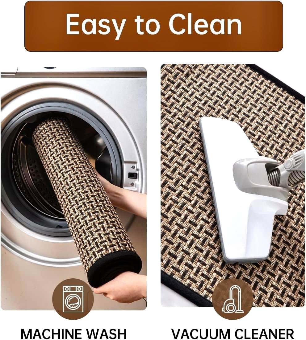 Kitchen Rugs and Mats Non Skid Washable Set of 2 PCS, Absorbent Runner Rugs for Kitchen, Front of Sink, Kitchen Mats for Floor, 17.3"X 47"+17.3"X 29" (Black)