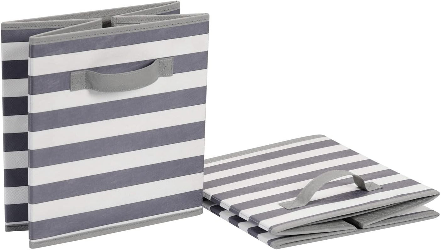 Collapsible Fabric Storage Bins with Handles, Cube Organizer for Home Organization, .5"X.5"X11", White/Light Grey Stripe, 6-Pack