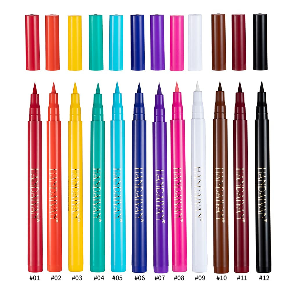 12 Colors Matte Liquid Eyeliner Set Rainbow Colorful Neon Eyeliner Pencil Pigmented Waterproof Smudgeproof Long Lasting Gel Eye Liner Christmas Makeup Gift Kit for Women (Set E)
