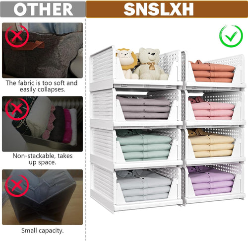 5 Pack Stackable Closet Storage Basket, Multifunctional & Foldable Closet Organizer for Bathroom Kitchen Laundry Room Wardrobe Storage, Space-Saving Clothes Storage Drawer Organizer, White