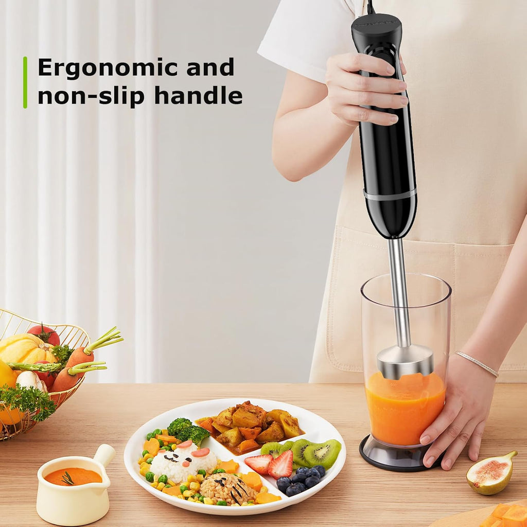 Hand Blender, Immersion Blender with 2 Mixing Speed, Electric Handheld Mixer Portable Stick Mixer with Stainless Steel Blades for Soup, Smoothie, Puree, Baby Food