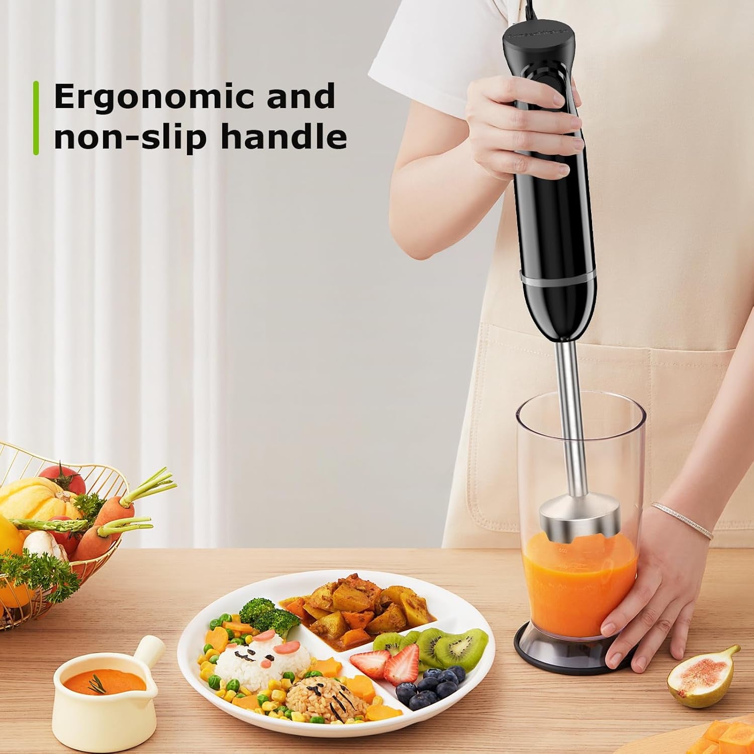 Hand Blender, Immersion Blender with 2 Mixing Speed, Electric Handheld Mixer Portable Stick Mixer with Stainless Steel Blades for Soup, Smoothie, Puree, Baby Food