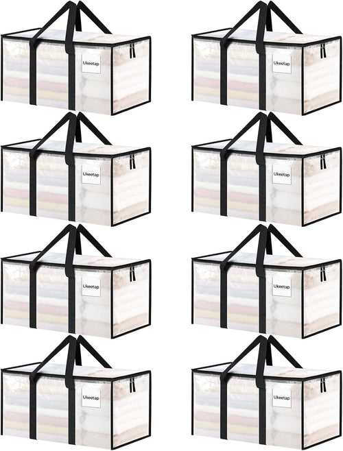 8 Pack Extra Large Heavy Duty Moving Bags, Clear Storage Bins with Lids, Reinforced Handles & Heavy-Duty Zippers Moving Boxes Storage Bags Totes for Clothes Packing, Dorms, College Supplies, Clear