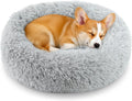 Calming Donut Dog and Cat Bed for Indoor Cats, Anti-Anxiety round Fluffy Soft Washable Small Pet Bed for Puppy and Kitten, Warming Comfortable Luxury Anti-Slip Waterproof Mute Base 20In Gray