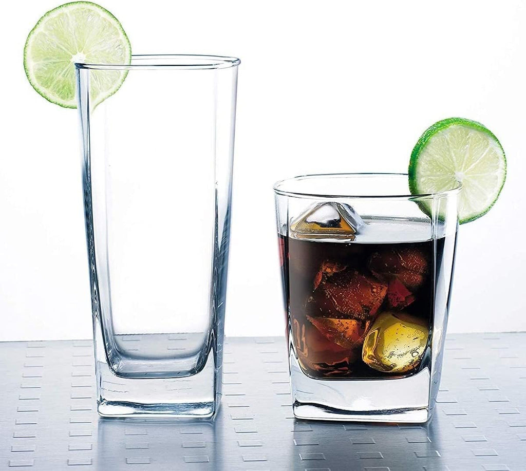 Collins Everyday Drinking Glasses Set of 16 Drinkware Kitchen Glasses for Cocktail, Iced Coffee, Beer, Ice Tea, Wine, Whiskey, Water, 8 Tall Highball Glass Cups & 8 Short Old Fashioned.