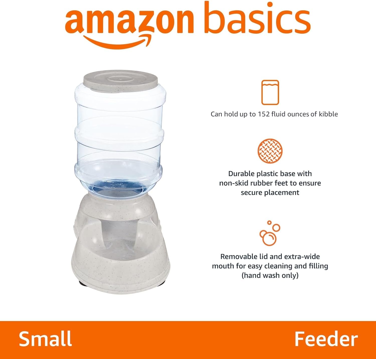 Gravity Pet Food Feeder for Dogs and Cats, Easy to Clean, Easy to Fill, Removable Lid, 6-Pound Capacity, Small, Gray