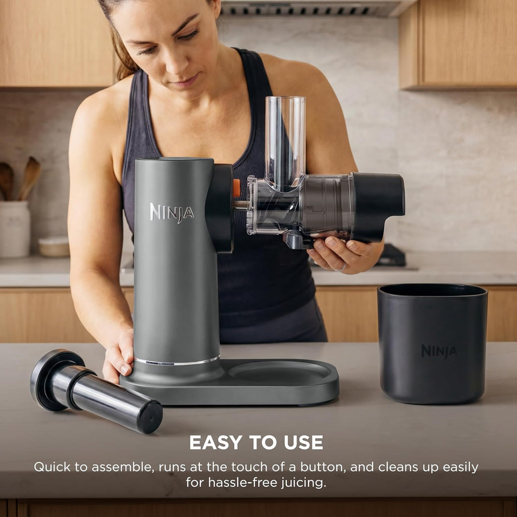 Neverclog Cold Press Juicer | Powerful Electric Slow Masticating Juicer with Pulp Control | XL Capacity | 24 Oz. Juice Jug & 36 Oz. Pulp Container | Dishwasher Safe | Charcoal | 150W | JC151