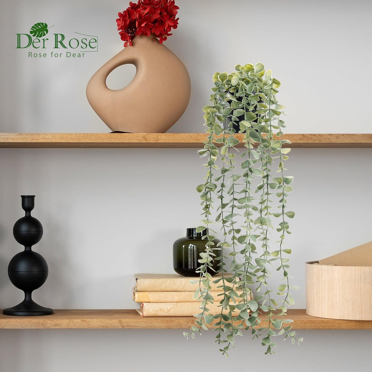 1Pcs Fake Plants Hanging Artificial Potted Faux Eucalyptus Plants for Modern Boho Farmhouse Bathroom Office Desk Wall Art Shelf Living Room Aesthetic Decor Indoor