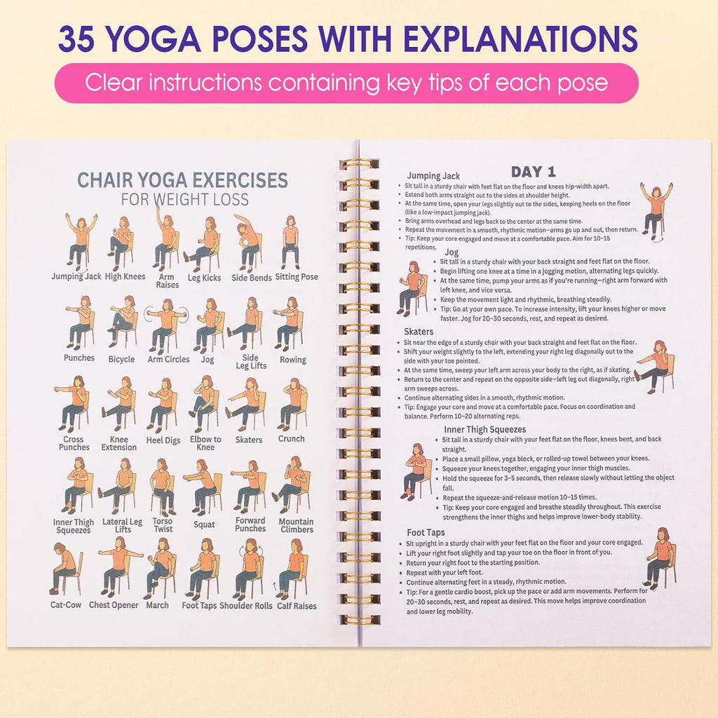 Karlaris Chair Yoga for Seniors over 60,Chair Yoga Book & Chart,Guided Exercises for Seniors,Adults,Office Workers,With Black Marker,Yoga Chart for Increase Energy & Flexibility