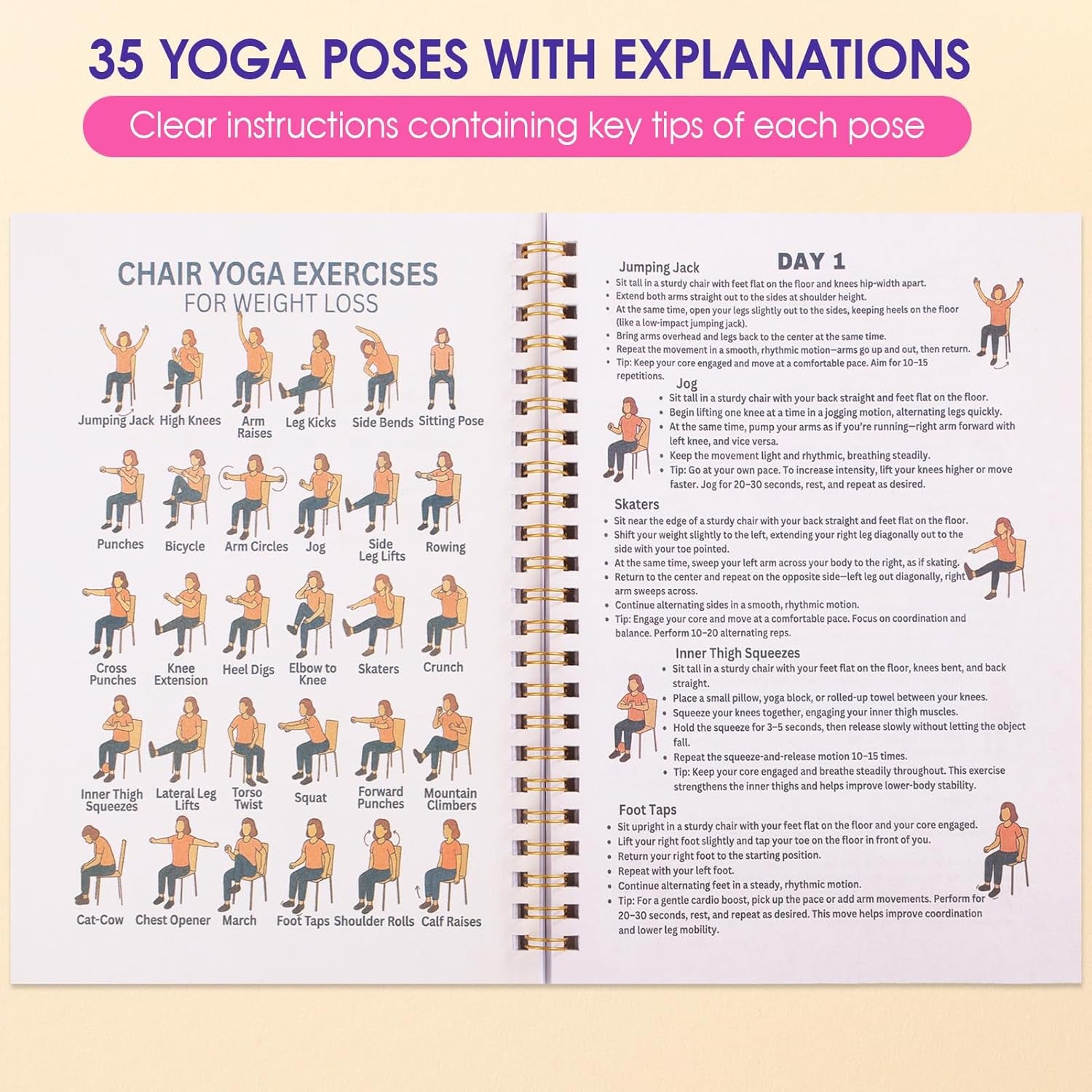 Karlaris Chair Yoga for Seniors over 60,Chair Yoga Book & Chart,Guided Exercises for Seniors,Adults,Office Workers,With Black Marker,Yoga Chart for Increase Energy & Flexibility