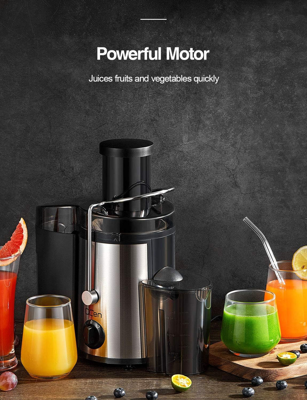 Juicer Machine, 500W Centrifugal Juicer Extractor with Wide Mouth 3” Feed Chute for Fruit Vegetable, Easy to Clean, Stainless Steel, Bpa-Free (Black)
