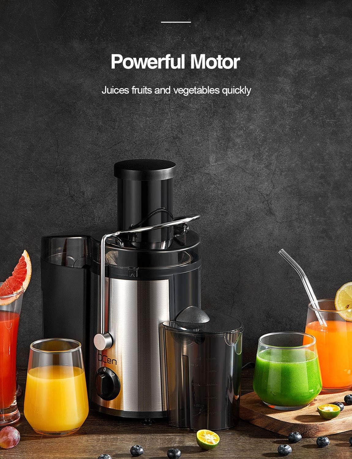 Juicer Machine, 500W Centrifugal Juicer Extractor with Wide Mouth 3” Feed Chute for Fruit Vegetable, Easy to Clean, Stainless Steel, Bpa-Free (Black)