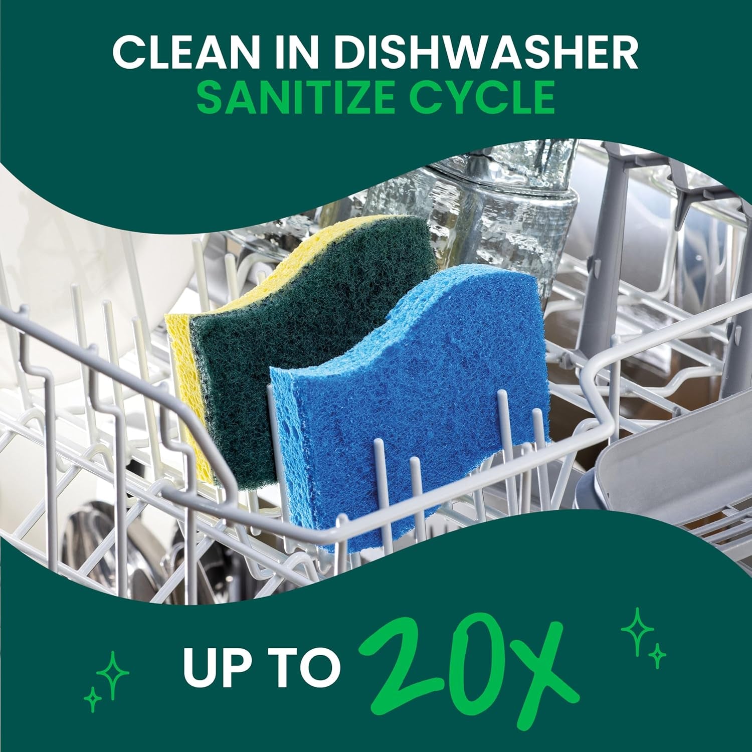 Zero Scratch Scrub Sponge, 6 Kitchen Sponges for Cleaning around the Home, Bathroom & More, Scratch-Free Dish Scrubber, Multi-Surface Safe, Best for Nonstick Pots and Pans