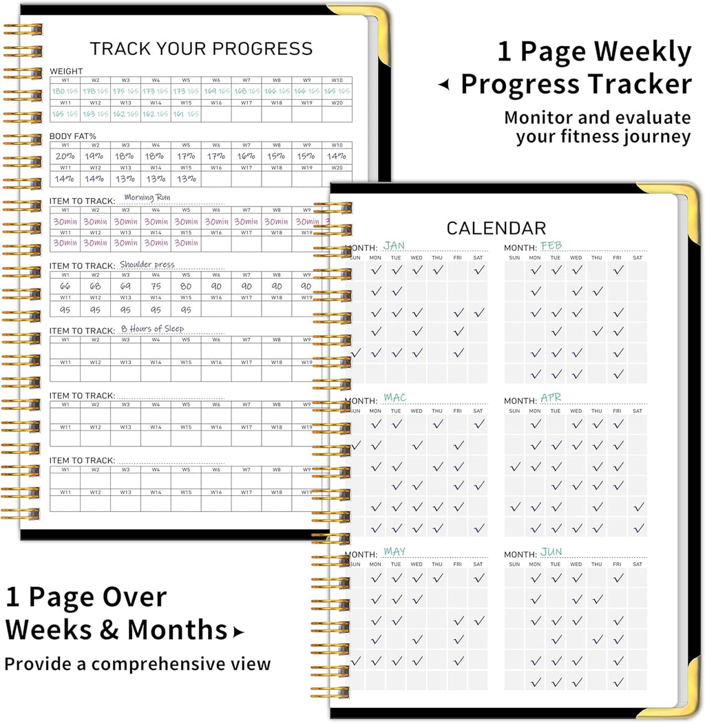 Fitness Workout Journal for Women & Men, A5(5.7" X 8.2") Workout Log Book Planner for Track Gym ＆ Home Workouts, Track Progress, Achieve Your Wellness Goals - Black