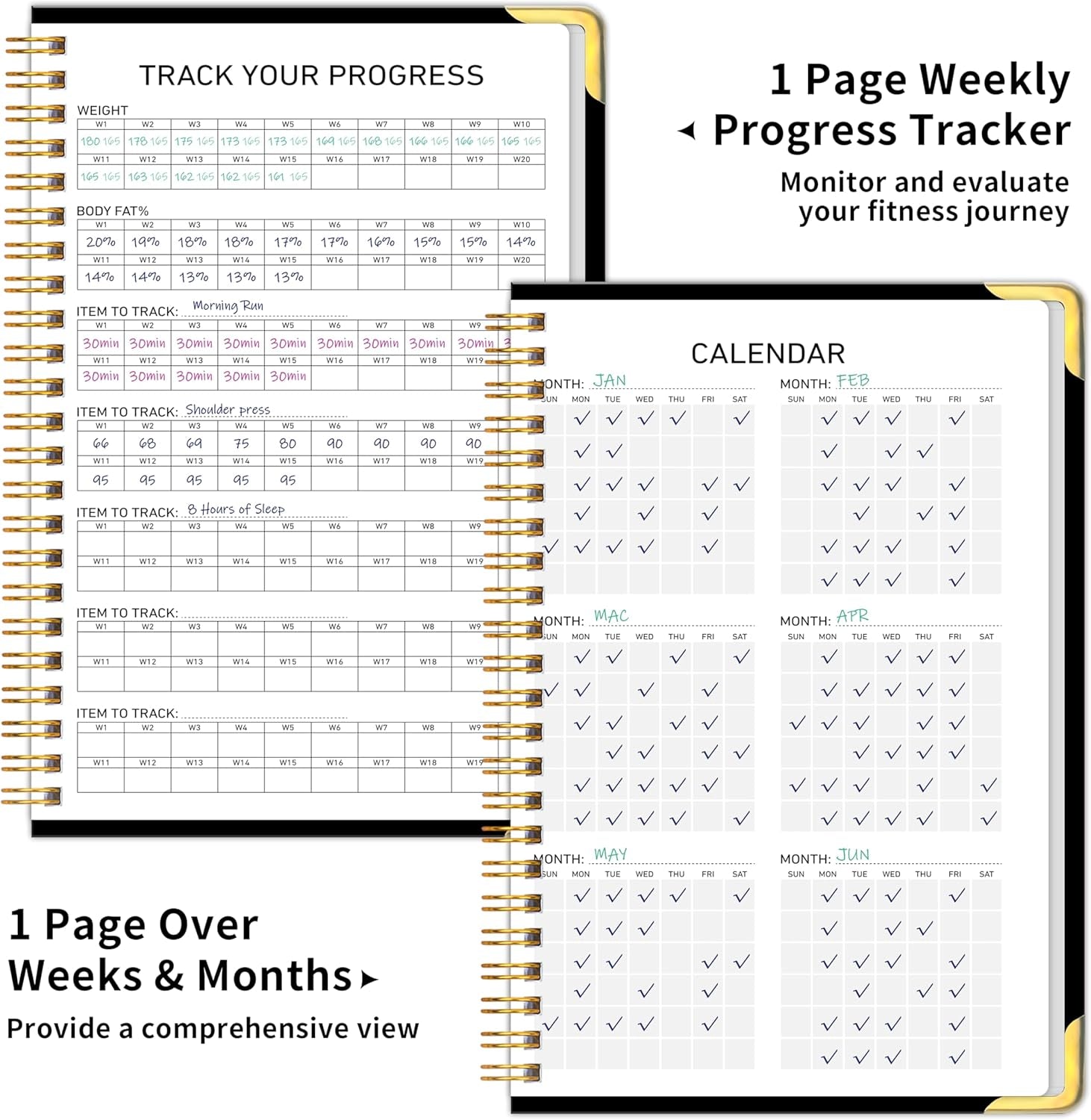 Fitness Workout Journal for Women & Men, A5(5.7" X 8.2") Workout Log Book Planner for Track Gym ＆ Home Workouts, Track Progress, Achieve Your Wellness Goals - Black