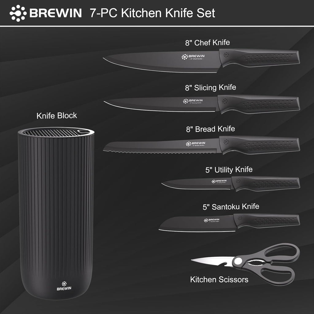 Knife Set, Kitchen Knife Set, Knives Set for Kitchen, Universal Knife Block, Utility Knife Block Set, New Home Essentials, Apartment Essentials, Dishwasher Safe