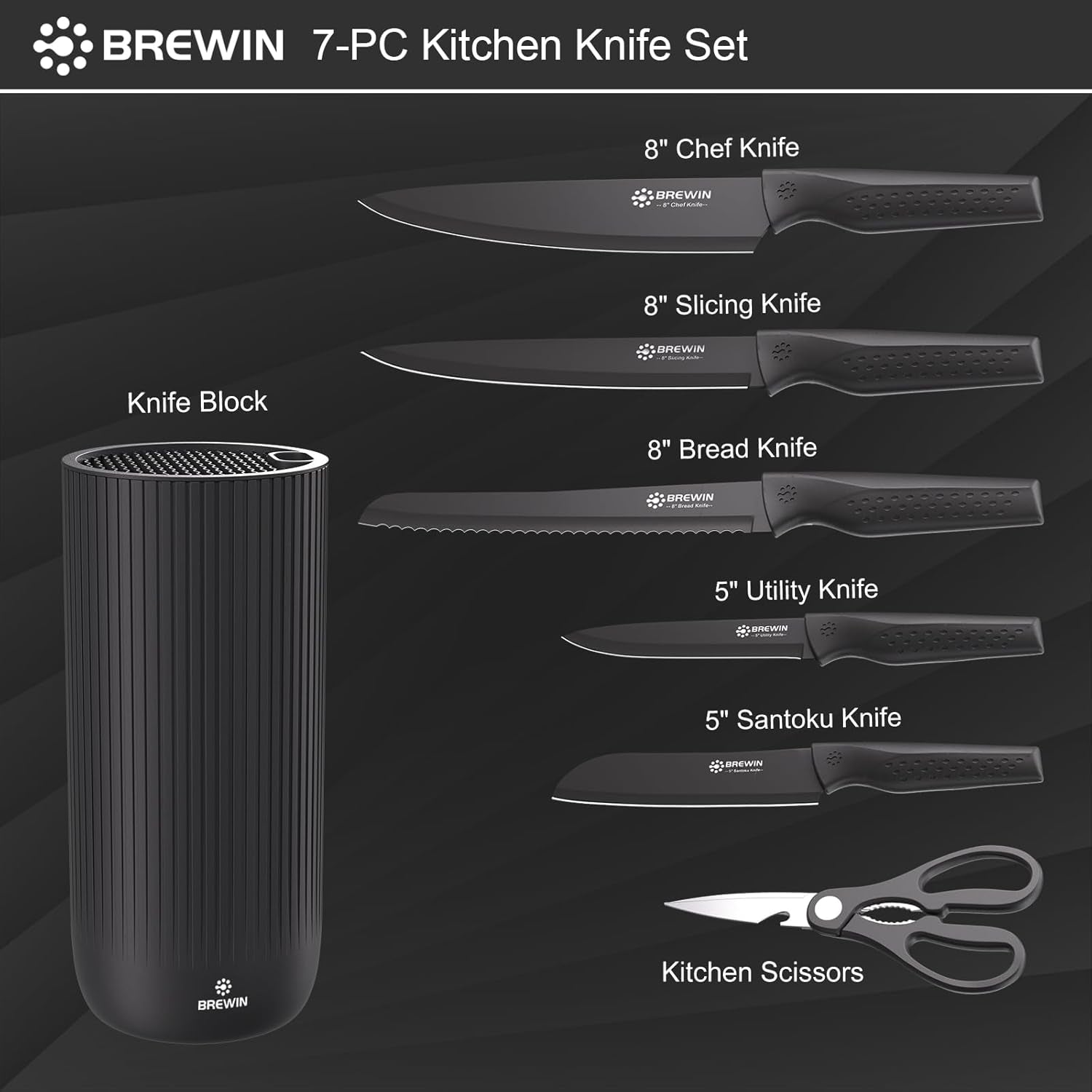 Knife Set, Kitchen Knife Set, Knives Set for Kitchen, Universal Knife Block, Utility Knife Block Set, New Home Essentials, Apartment Essentials, Dishwasher Safe