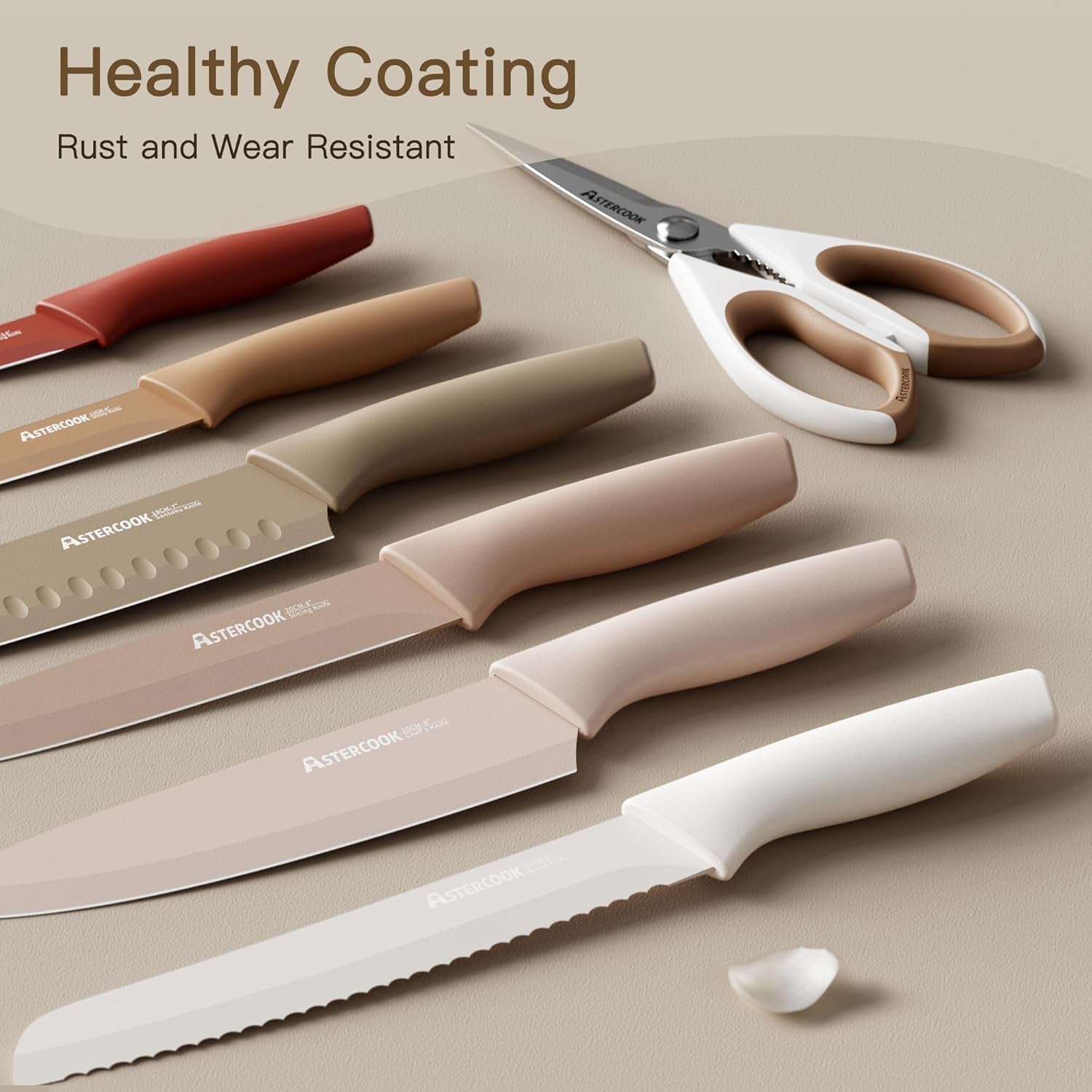 Knife Set, 13 Pieces Kitchen Knives Set with Healthy Anti-Rust Coating, Dishwasher Safe, Stainless Steel Chef Knife Sets with 6 Blade Guards, Perfect Mothers Day Gifts for Kitchen