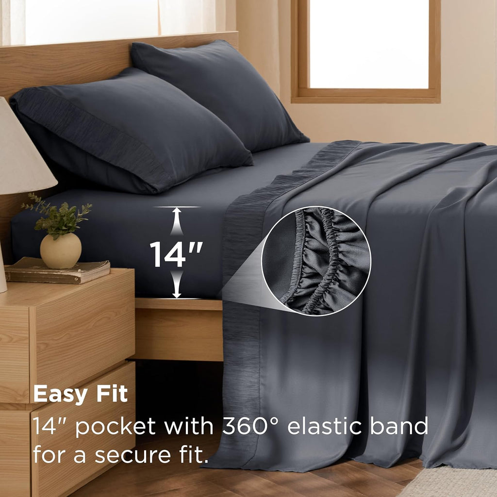 Bedsure California King Sheet Sets - 4 Pieces Soft Cal King Sheets - Breathable & Cooling - Hotel Luxury - Easy Care Polyester Microfiber Bedding for Kids, Women, Men, Dark Grey