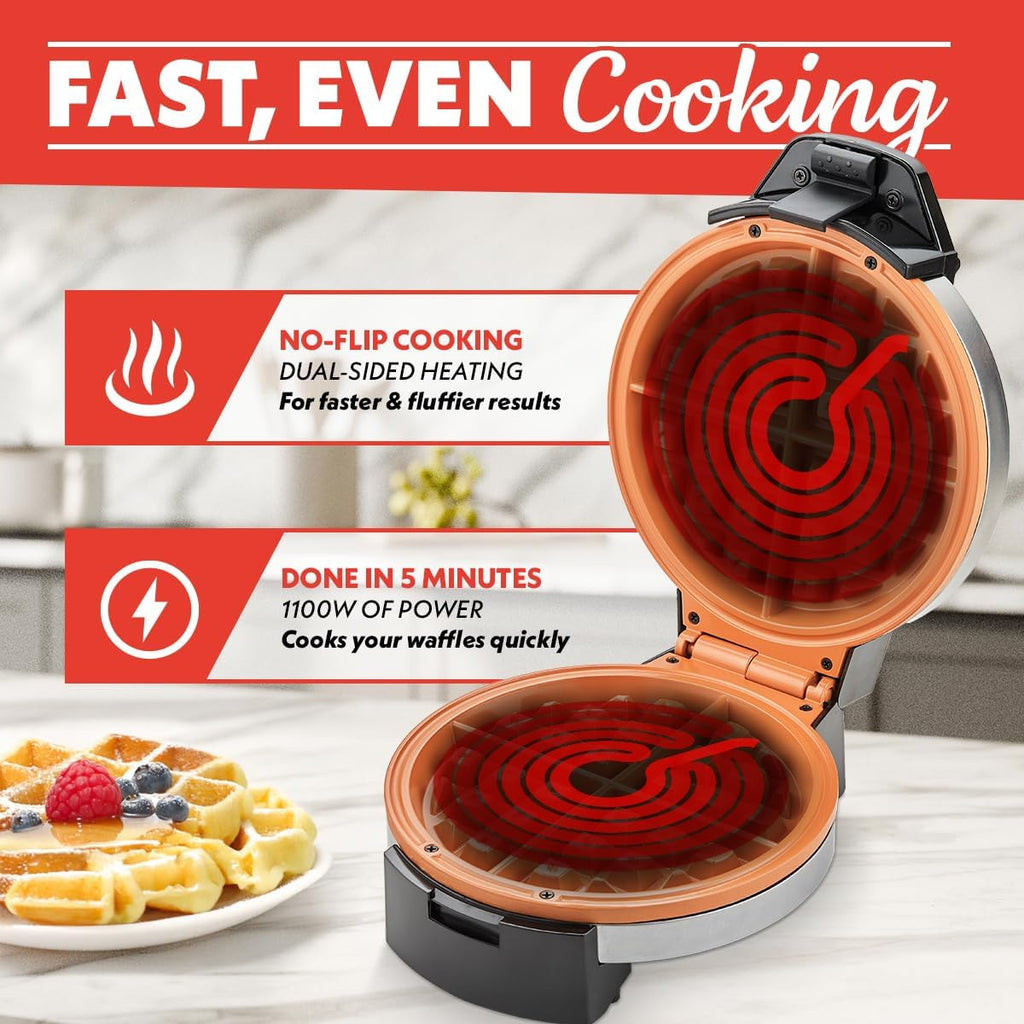 Belgian Waffle Maker – Compact Design with Upright Storage, Adjustable Browning, and Easy-Clean Nonstick Ceramic Plates, Stainless Steel