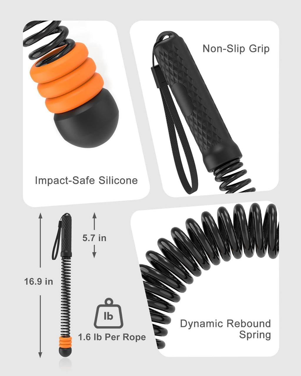 Adjustable Weighted Ropeless Battle Ropes with 6 Weight Rings, Heavy Duty Cordless Battle Rope for HIIT & Cardio Full-Body Workout, Non-Slip Spiral Handles, Home Gym Equipment for Women & Men