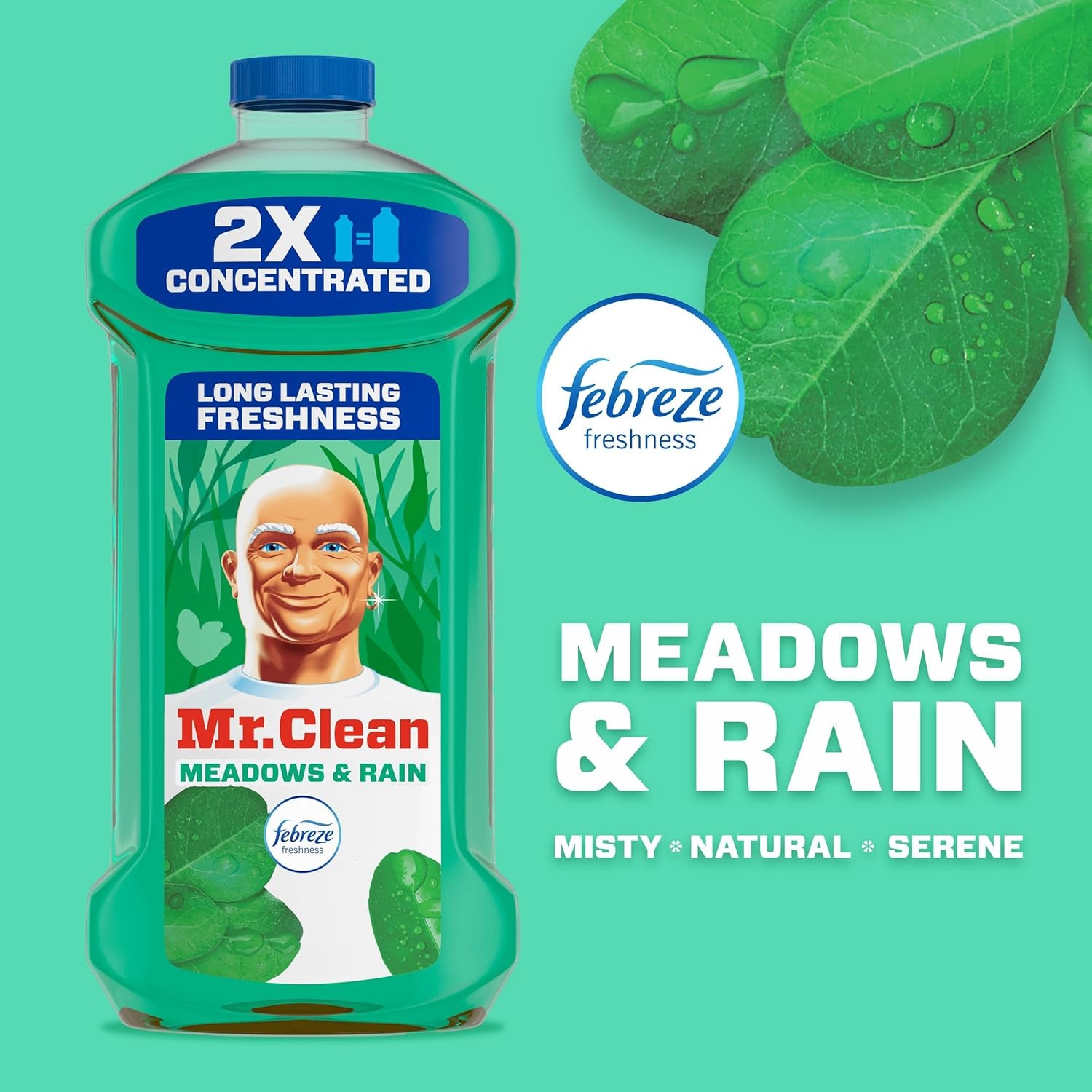 All Purpose Cleaner, Floor Cleaner for Mopping Home, Bathroom, & Kitchen, Cleaning Liquid for Mop & Bucket, Cleaning Supplies, Multi-Surface Dilutable, Meadows & Rain, 41Oz