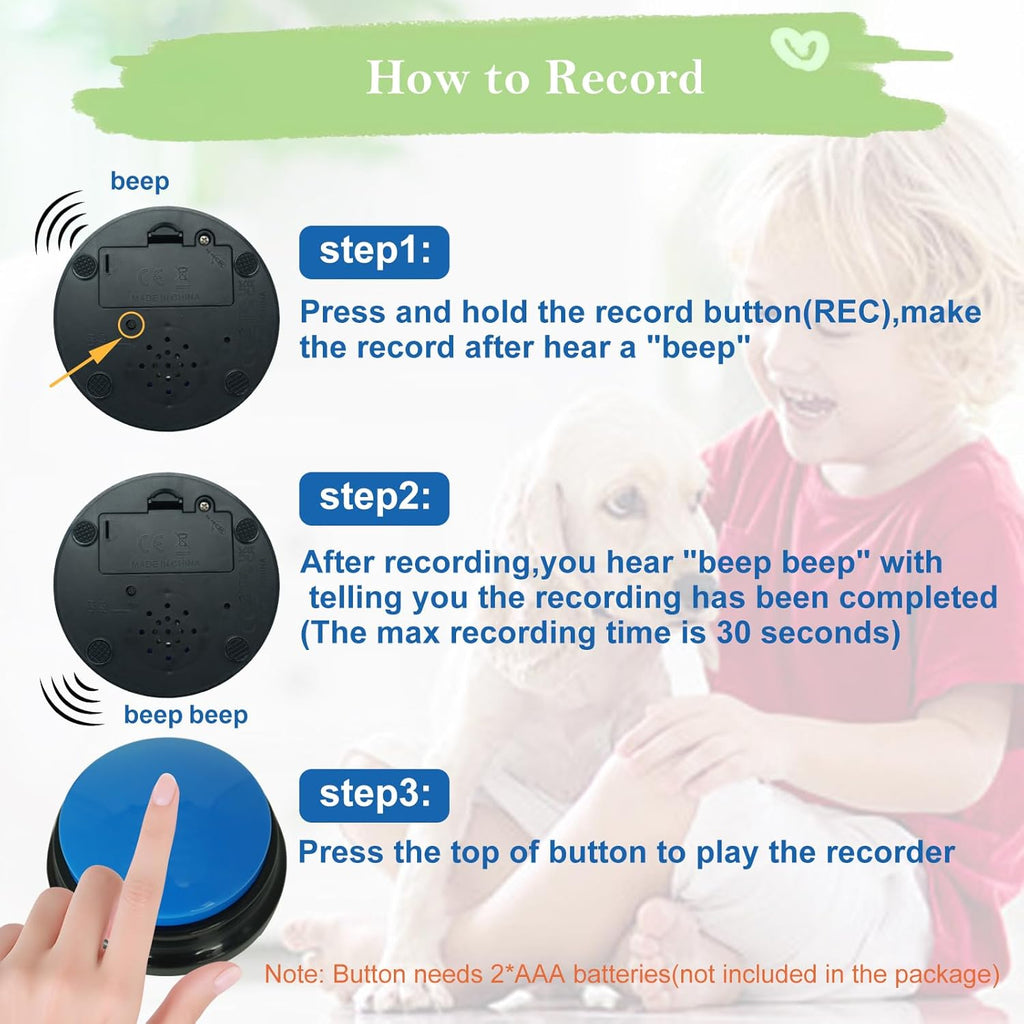 Set of 4 Dog Buttons for Communication, Voice Recordable Buttons for Classroom, Dog Training Talking Buttons Starter Set, Pet Easy Speaking Buttons Tools