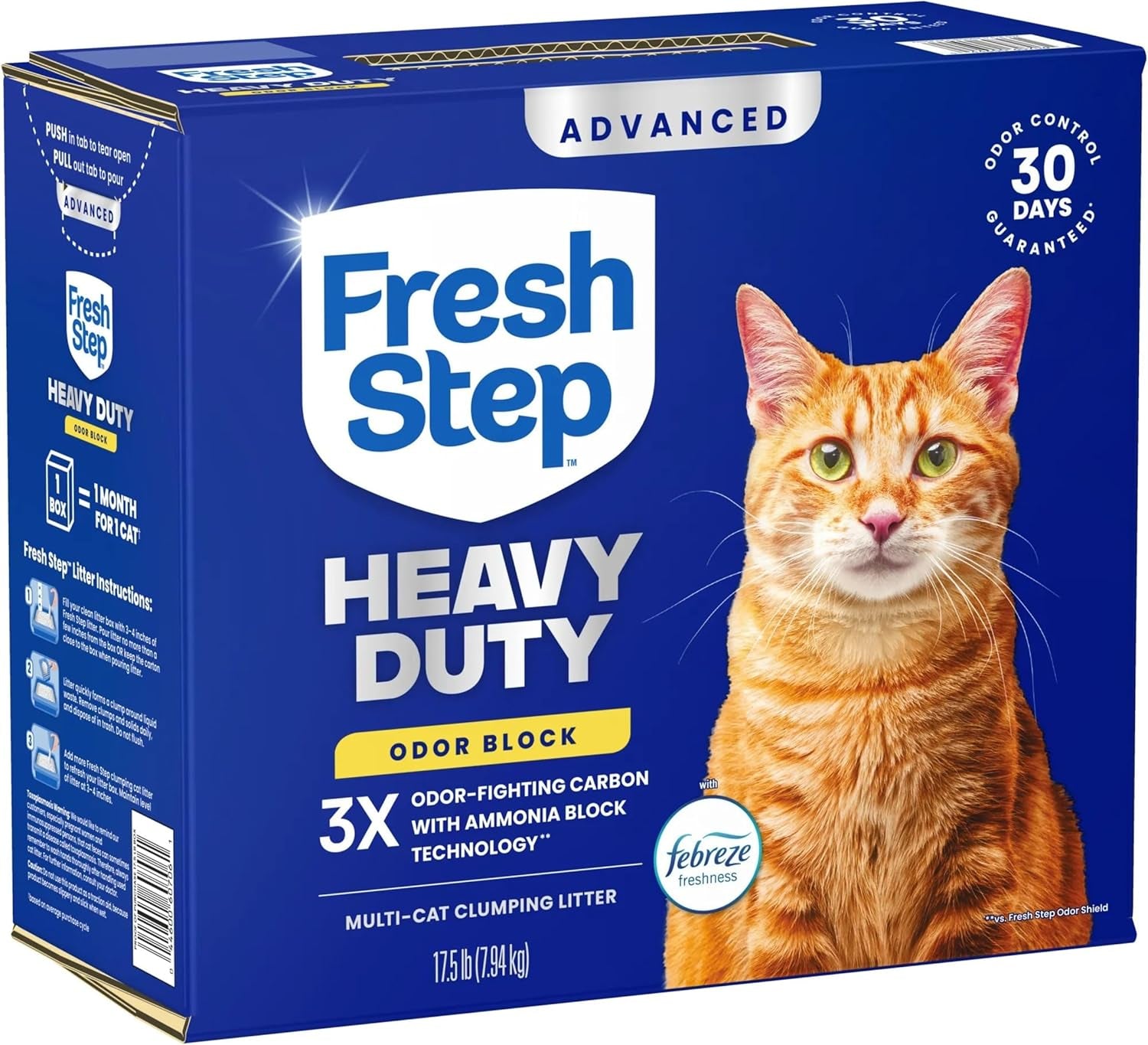 Heavy Duty Odor Block Advanced Multi Cat Clumping Litter with Febreze, 17.5 Lb (Package May Vary)