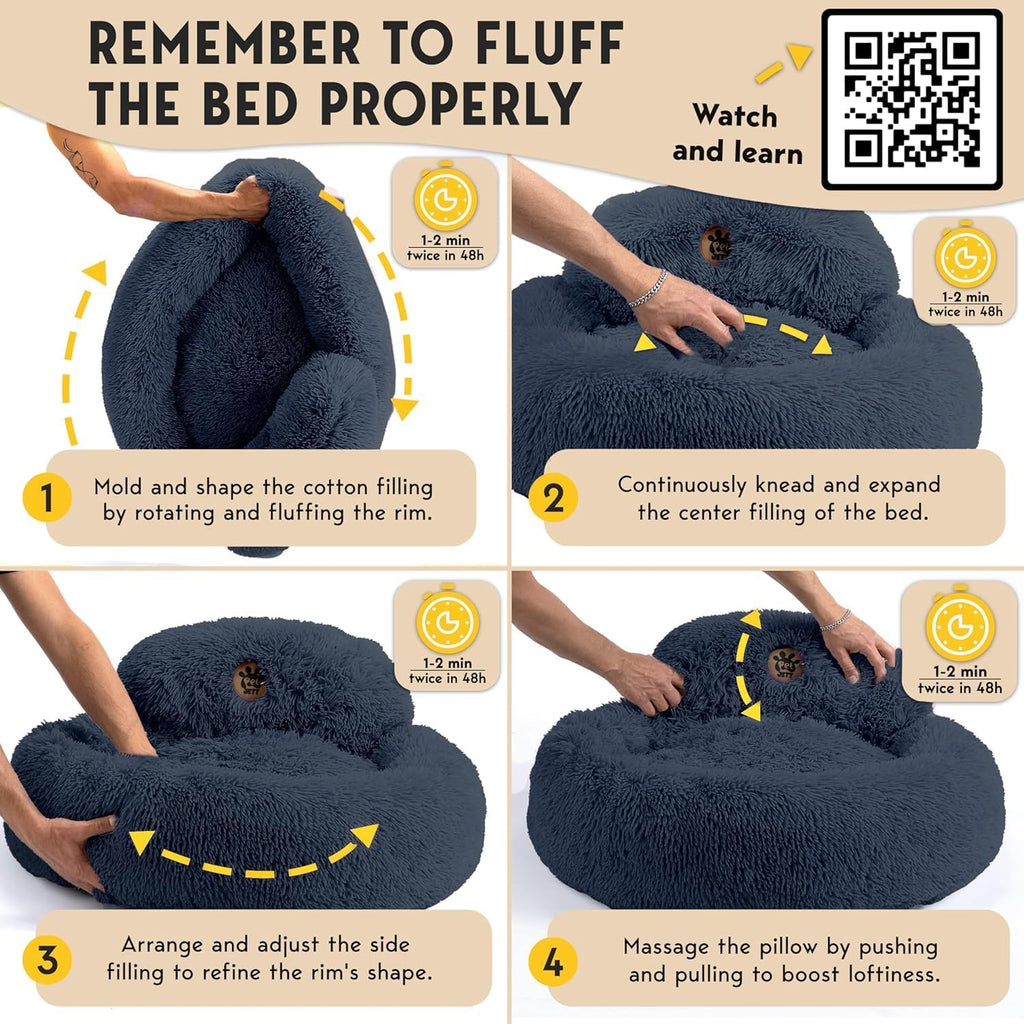 Petjett Calming Dog Bed Medium Size Dog - 30'' Donut Bed, Washable Dog Bed, Anti-Slip & Super Soft Fluffy Plush round Dog Bed, Anti-Anxiety Premium Comfort Pet Bed, Fits Dogs Upto 45 Lbs - Dark Grey