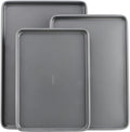 Everyday Nonstick Baking Sheet Set, 3 Pack Includes Small (13×9) Medium (15×1) and Large (17×11) Pans Carbon Steel Construction Cookie Sheets Bakeware Set, Gray