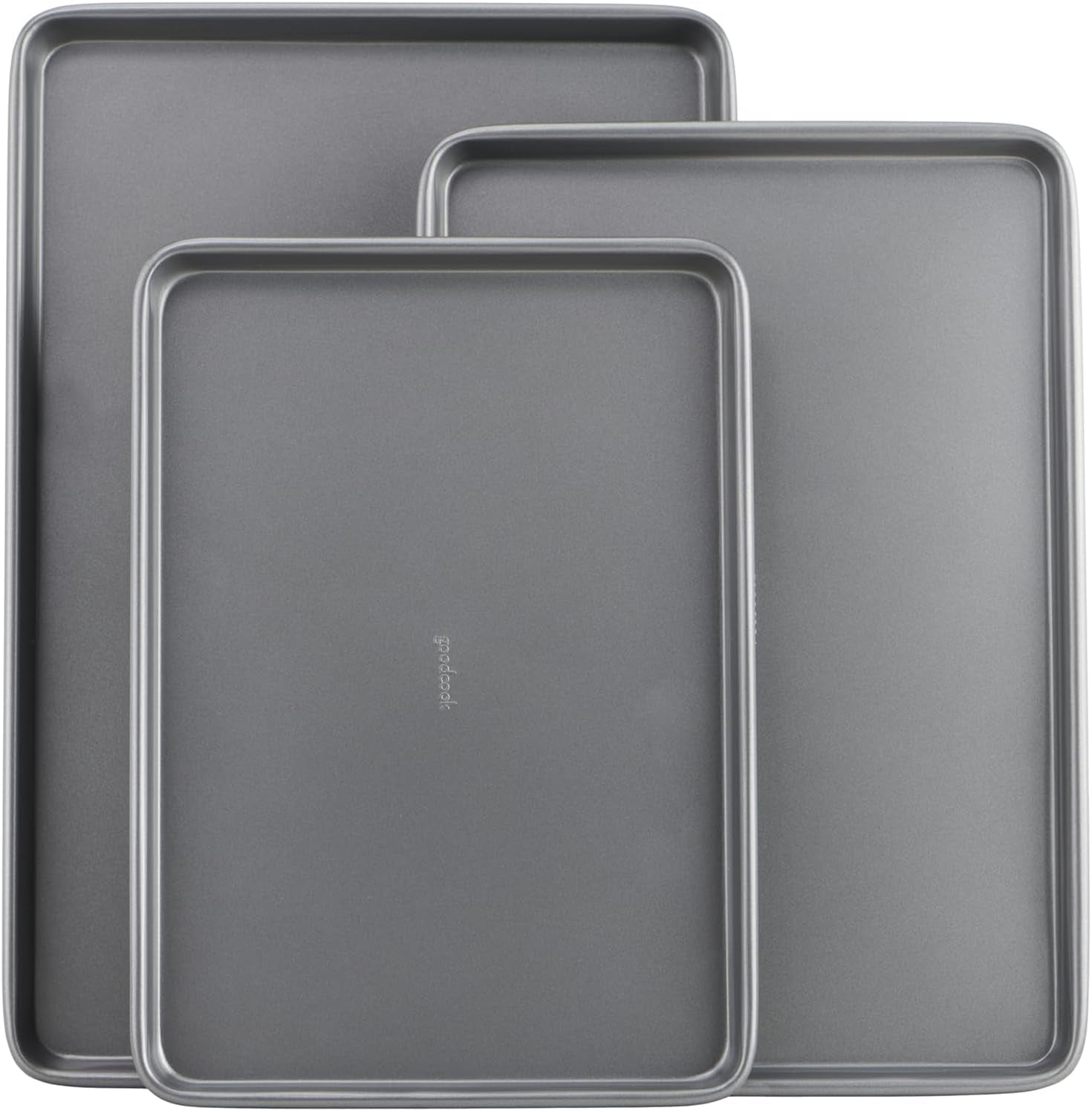 Everyday Nonstick Baking Sheet Set, 3 Pack Includes Small (13×9) Medium (15×1) and Large (17×11) Pans Carbon Steel Construction Cookie Sheets Bakeware Set, Gray