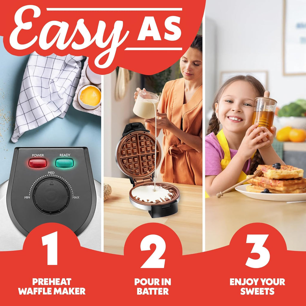 Belgian Waffle Maker – Compact Design with Upright Storage, Adjustable Browning, and Easy-Clean Nonstick Ceramic Plates, Stainless Steel